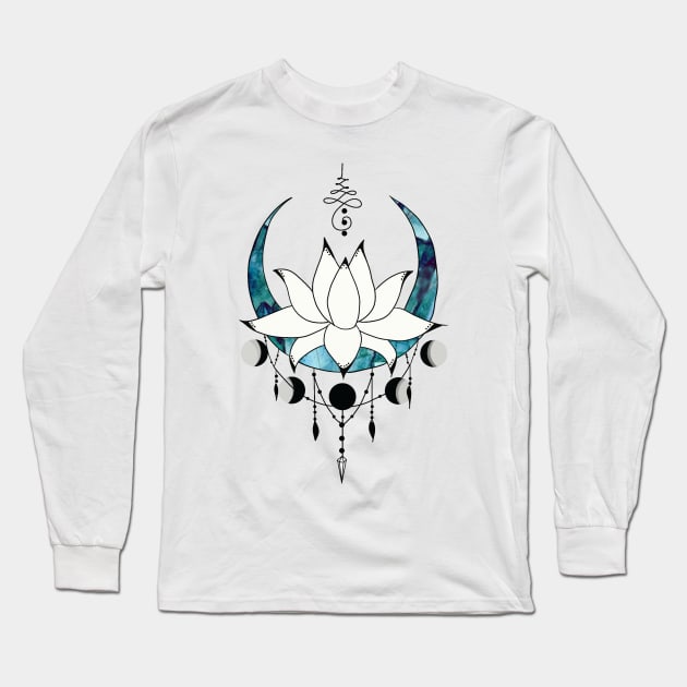 Lotus Flower Moon Long Sleeve T-Shirt by GalartCreations